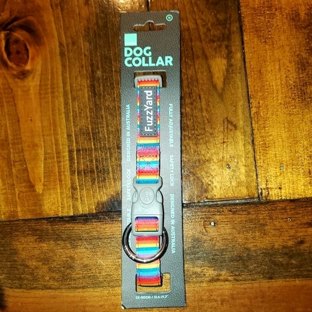 Fuzz Yard Adjustable Rainbow Stripes Dog Collar Medium New